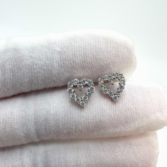 Jewelry - .925 Sterling Silver Open Heart Clear Cz Earrings